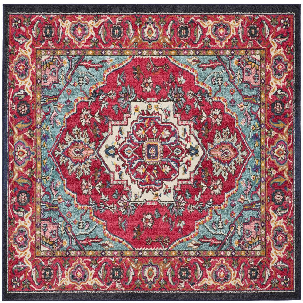 MONACO, RED / TURQUOISE, 6'-7" X 6'-7" Square, Area Rug