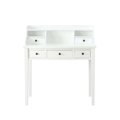 White Wooden 5-Drawer Office Desk With Shelves And Ample Storage