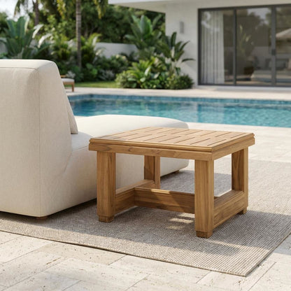 Teak end table with sleek contemporary design for outdoor living
