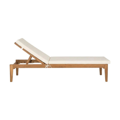 Outdoor Sunlounger In Natural Acacia Wood, Brass Accents, Polyester Cushion