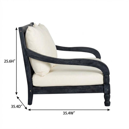Relaxing Outdoor Lounge Chair, Dark Grey Acacia Wood, Silver Galvanized Steel
