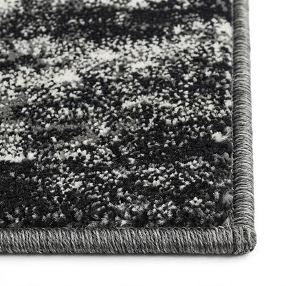 Silver and Black Area Rug with Power Loomed Polypropylene Pile for Living Room