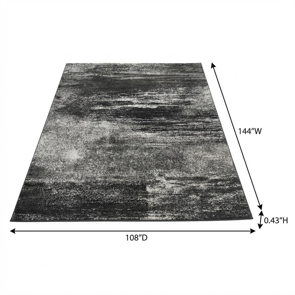 Silver and Black Area Rug with Power Loomed Polypropylene Pile for Living Room