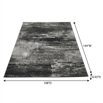 Silver and Black Area Rug with Power Loomed Polypropylene Pile for Living Room