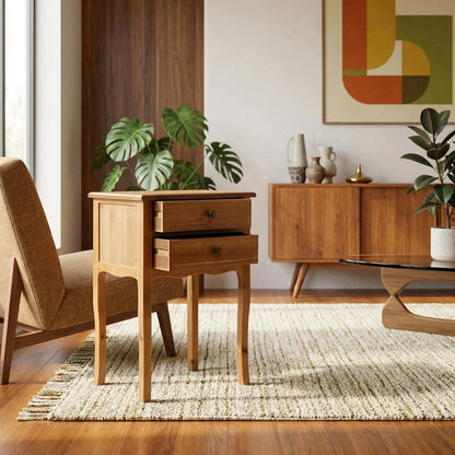 Modern End Table with Storage Drawers in Classic Finish