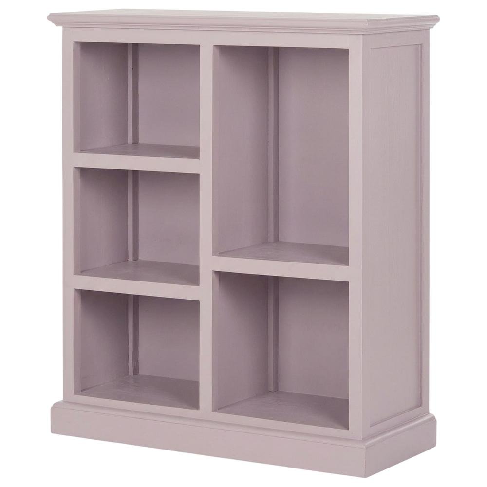 Gray Low Bookcase, Solid Wood Open Shelf Display Unit