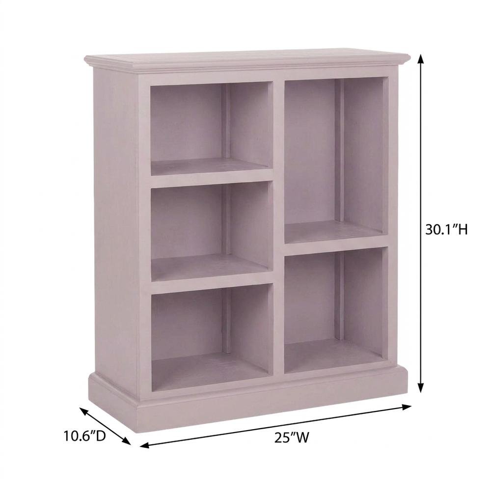Gray Low Bookcase, Solid Wood Open Shelf Display Unit