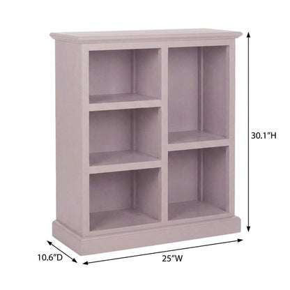 Gray Low Bookcase, Solid Wood Open Shelf Display Unit