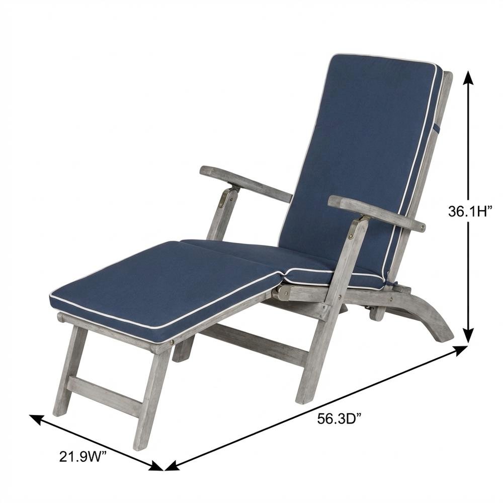 Outdoor Lounge Chair In Grey Acacia, Foam Cushion, Silver Galvanized Steel