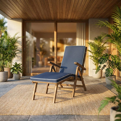 Outdoor Lounge Chair In Finished Acacia, Foam-Filled Seat, Galvanized Steel