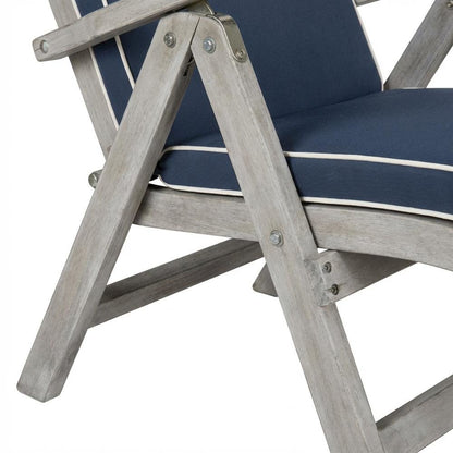 Outdoor Lounge Chair In Grey Acacia, Foam Cushion, Silver Galvanized Steel