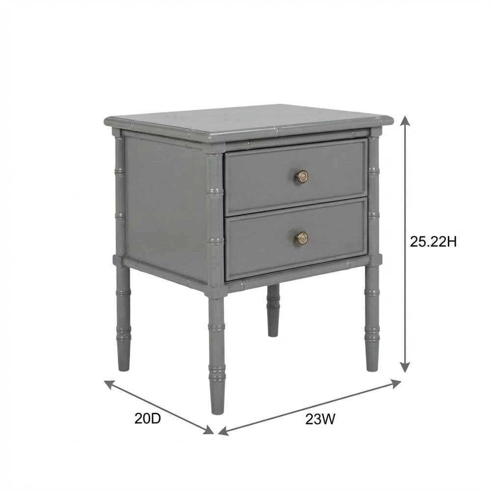 Wood Nightstand with 2 Drawers and Cast Iron Hardware for Bedroom Storage