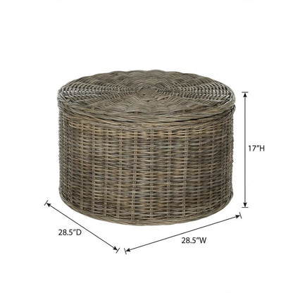 Grey Fabric and Rattan Coffee Table with Sturdy Frame