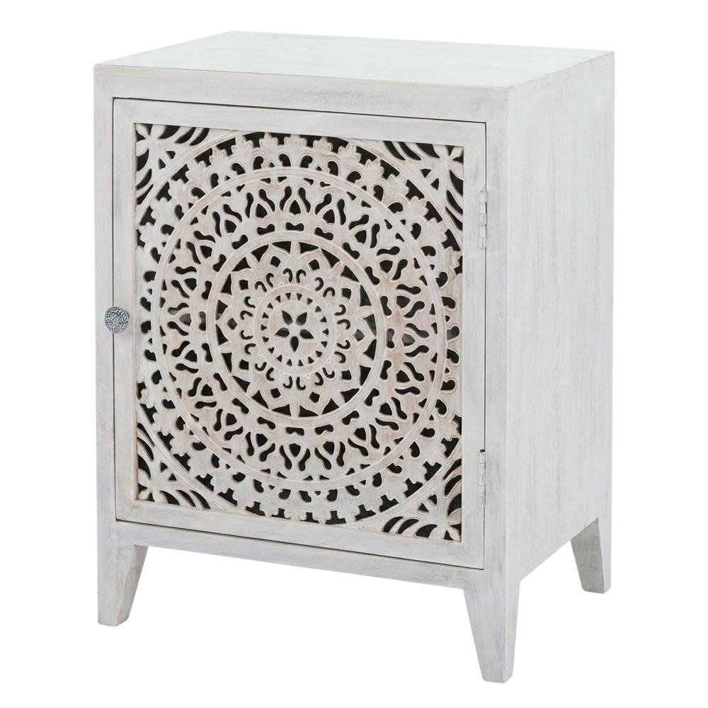 White Nightstand with 2 Shelves and MDF Wood Construction