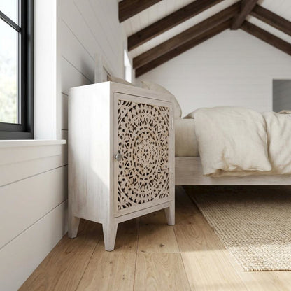 White Nightstand with 2 Shelves and MDF Wood Construction