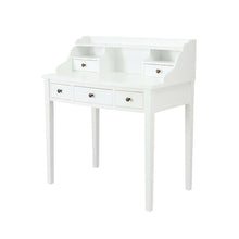White Wooden 5-Drawer Office Desk With Shelves And Ample Storage
