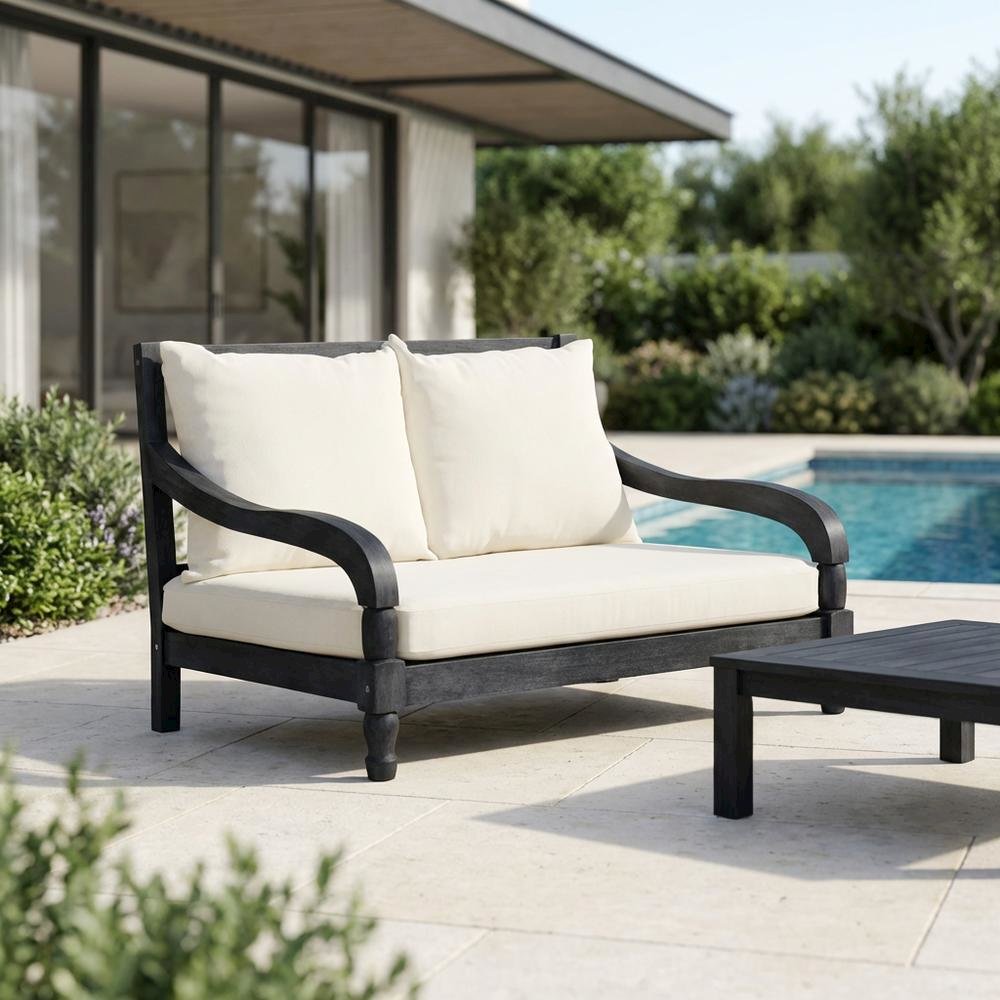 Relaxing Outdoor Lounge Chair, Dark Grey Acacia Wood, Silver Galvanized Steel