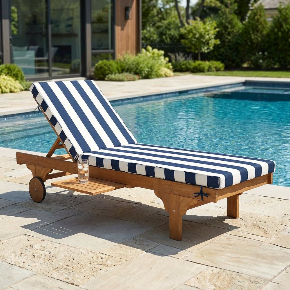 Outdoor lounge chair with side table, foam-filled upholstery, steel frame