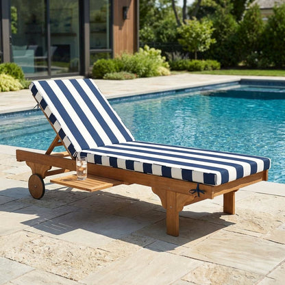 Outdoor lounge chair with side table, foam-filled upholstery, steel frame