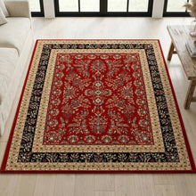 Red and Black Area Rug with Power Loomed Construction and Jute Backing