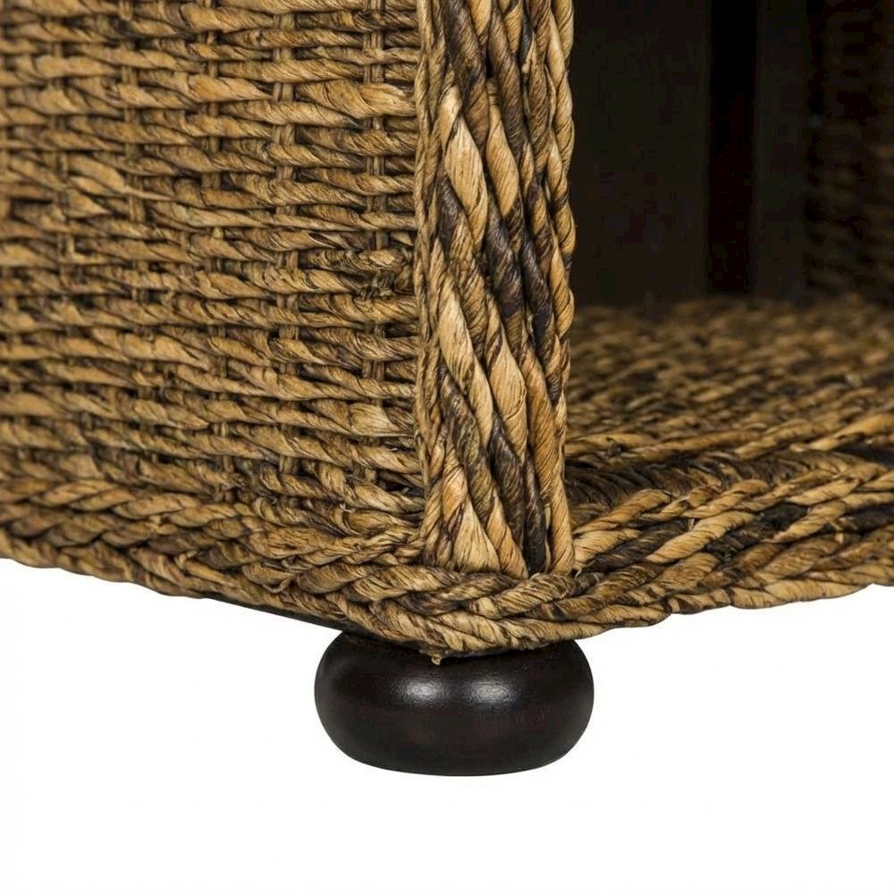 Natural Brown Rattan Nightstand with Drawer and 8-Inch Storage Shelf