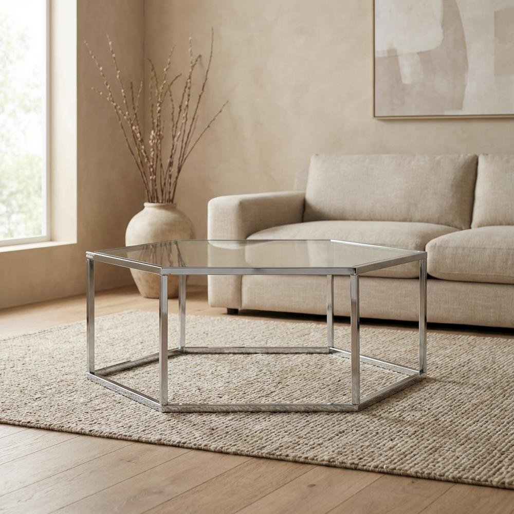 Chrome and Glass Coffee Table with Metal Frame and Modern Design