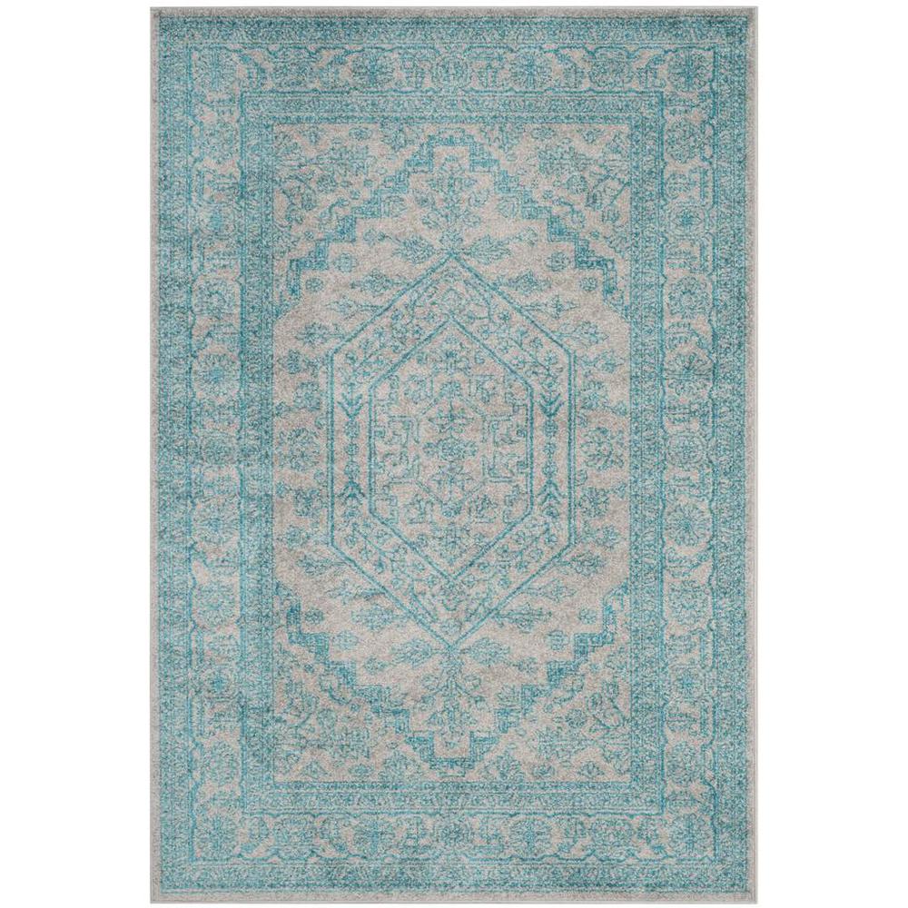 Adirondack, LIGHT GREY / TEAL, 6' X 9', Area Rug