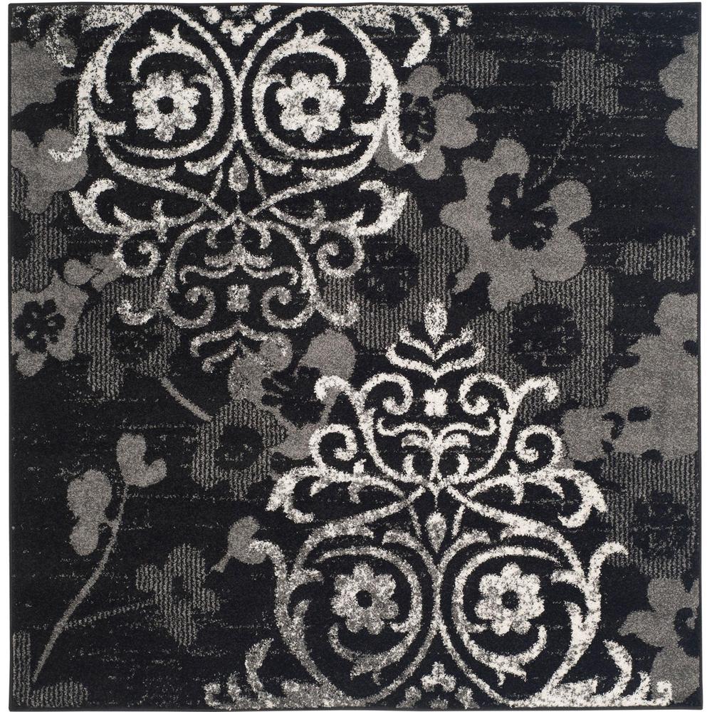 Adirondack, BLACK / SILVER, 8' X 8' Square, Area Rug