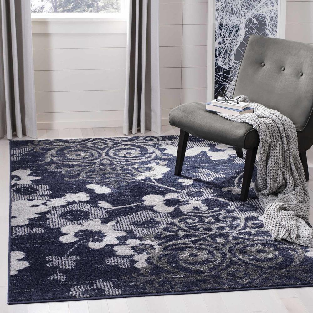 Adirondack, NAVY / SILVER, 5'-1" X 7'-6", Area Rug