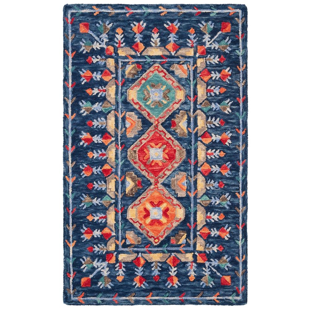 ASPEN, NAVY / ORANGE, 4' X 6', Area Rug