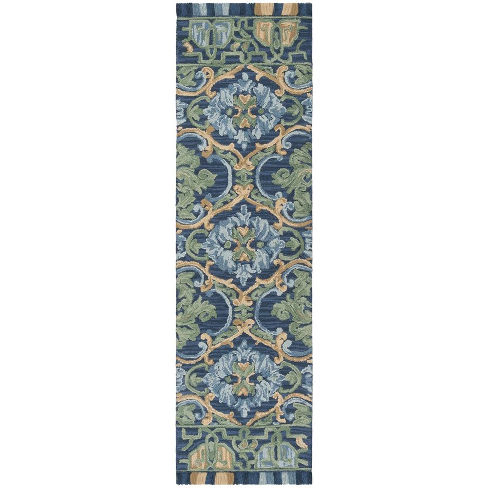 BLOSSOM, NAVY / GREEN, 2'-3" X 8', Area Rug