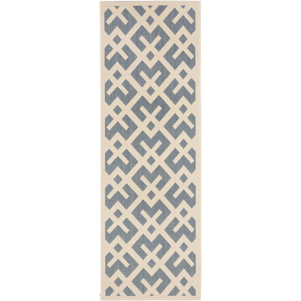COURTYARD, BLUE / BONE, 2'-3" X 14', Area Rug