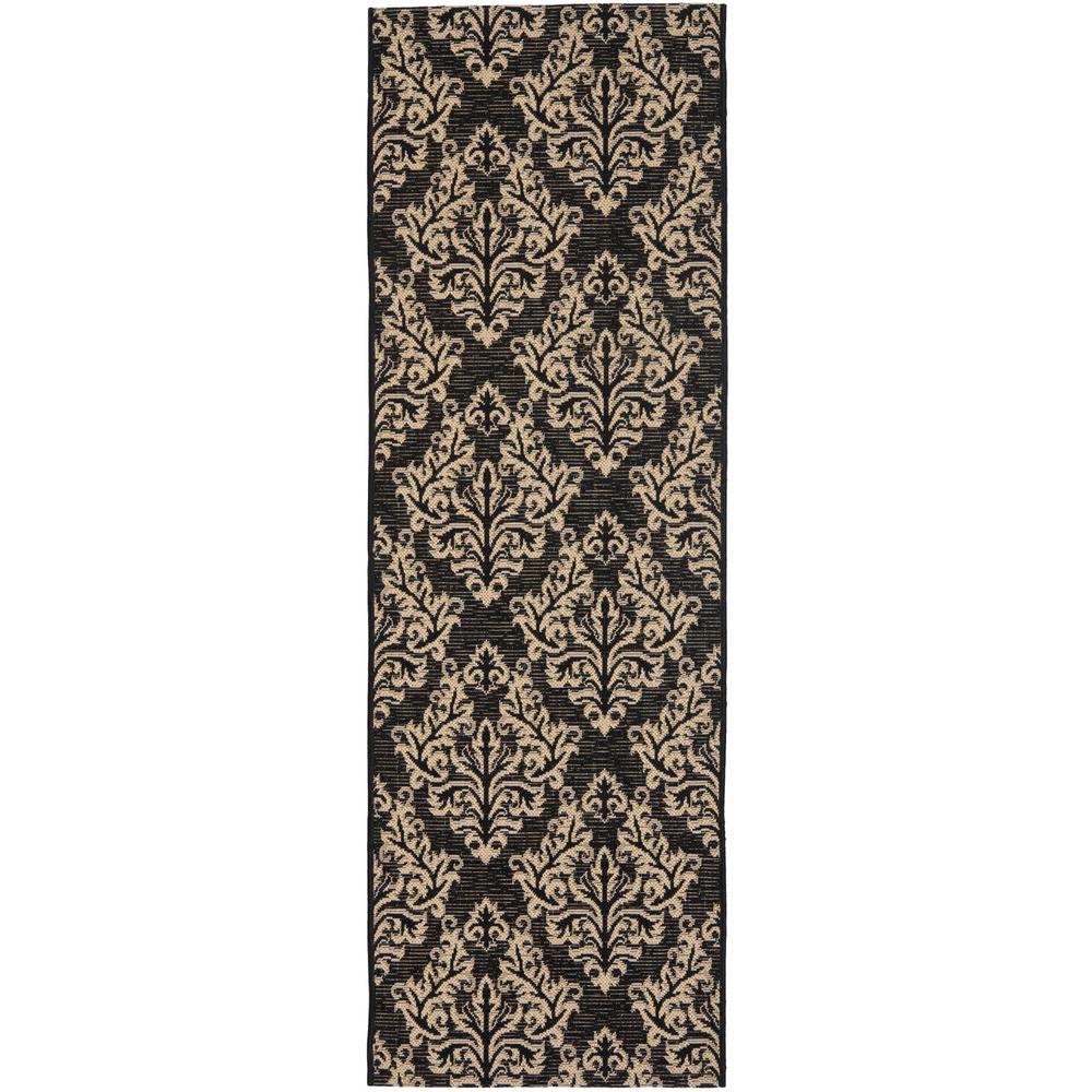 COURTYARD, BLACK / CREME, 2'-3" X 8', Area Rug