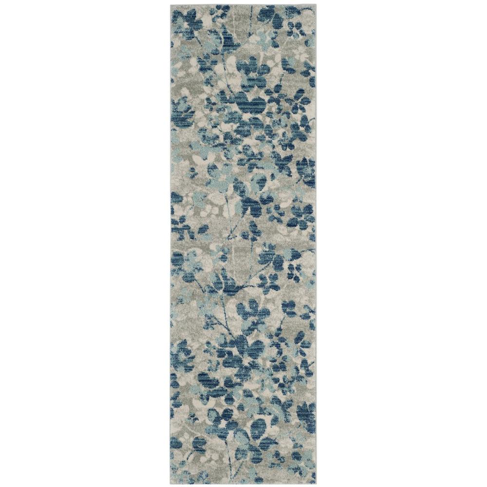 EVOKE, GREY / LIGHT BLUE, 2'-2" X 9', Area Rug