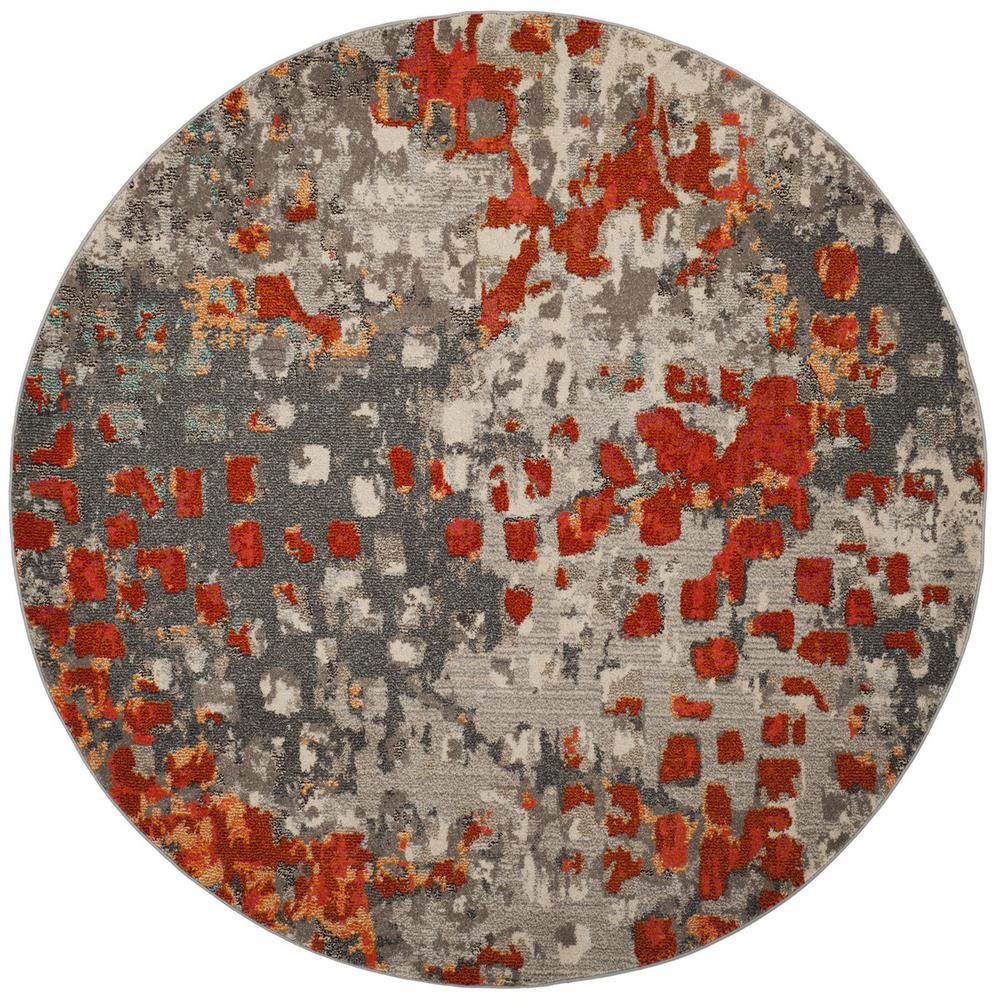 MONACO, GREY / ORANGE, 9' X 9' Round, Area Rug