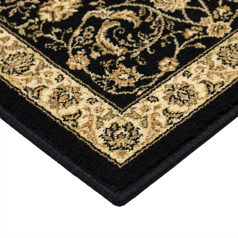 Black and Ivory Area Rug, Power-Loomed Polypropylene, Jute Backing, Runner Shape
