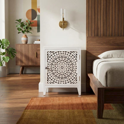 White Nightstand with 2 Shelves and MDF Wood Construction