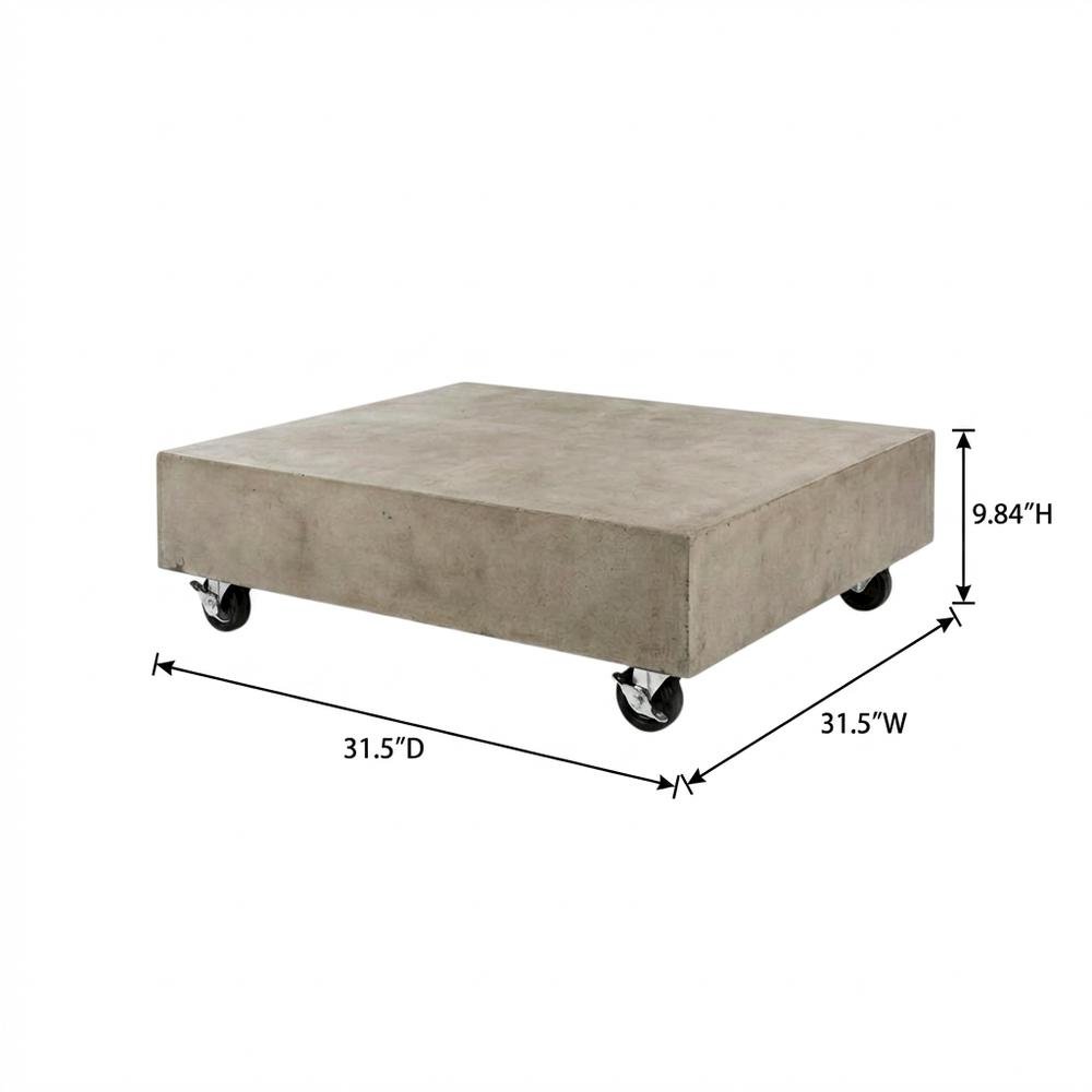 Concrete Coffee Table with Casters, 9.84-Inch Height