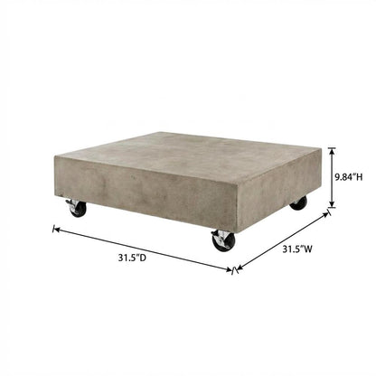 Concrete Coffee Table with Casters, 9.84-Inch Height