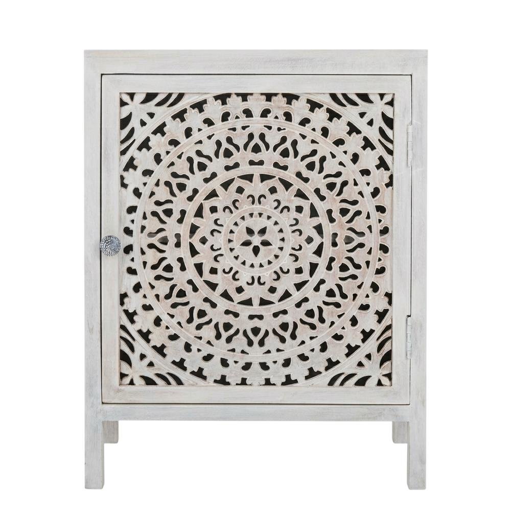 White Nightstand with 2 Shelves and MDF Wood Construction