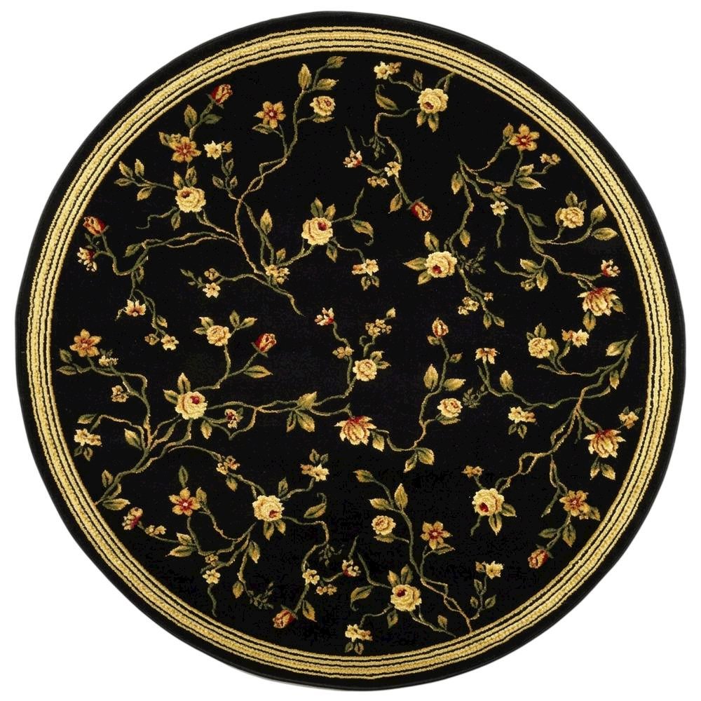 Black Round Area Rug with Polypropylene Pile and Jute Backing, Power Loomed