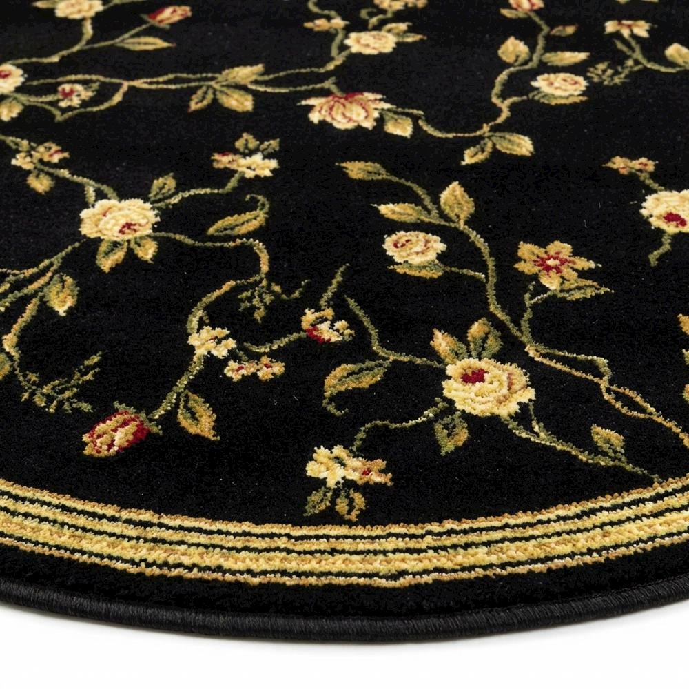Black Round Area Rug with Polypropylene Pile and Jute Backing, Power Loomed