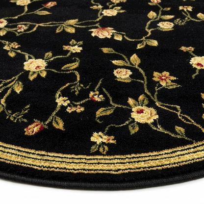 Black Round Area Rug with Polypropylene Pile and Jute Backing, Power Loomed