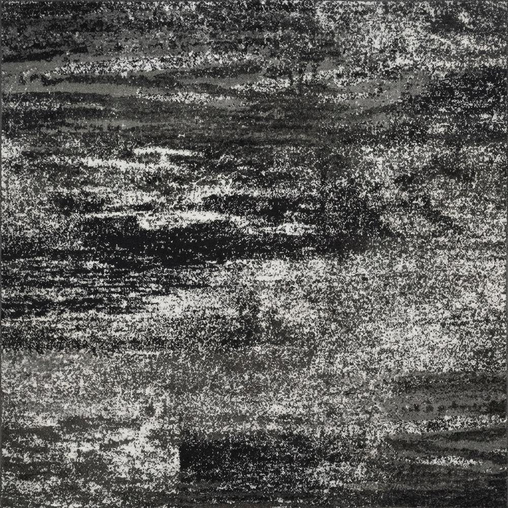 Silver / Black Area Rug with Power Loomed Polypropylene Pile, Square Shape