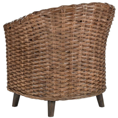 Outdoor Rattan Barrel Chair With White Polyester Cotton Fabric And Foam Cushion