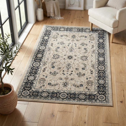 Light Beige and Anthracite Area Rug with Power Loomed Polypropylene