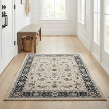 Light Beige and Anthracite Area Rug with Power Loomed Polypropylene