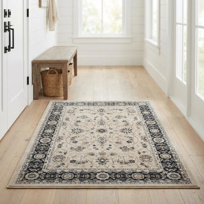 Light Beige and Anthracite Area Rug with Power Loomed Polypropylene