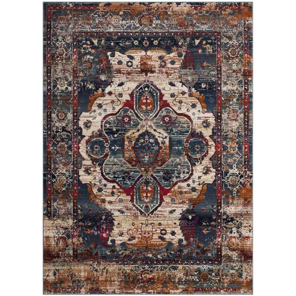 BALDWIN, SLATE BLUE / RUST, 6'-7" X 9'-2", Area Rug
