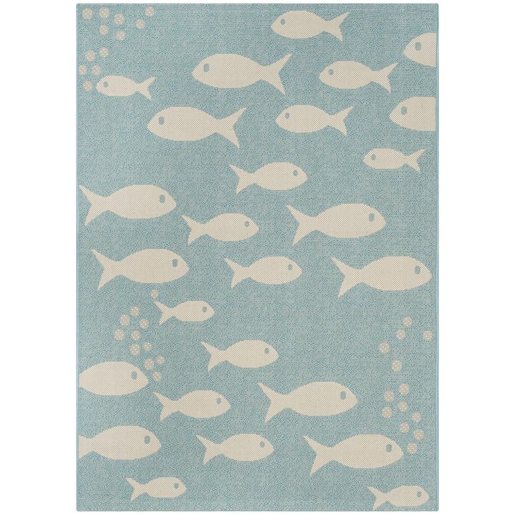 COURTYARD, AQUA / BEIGE, 9' X 12', Area Rug